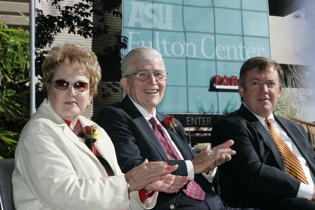 Mary Lou and Ira Fulton with Pres. Michael Crow