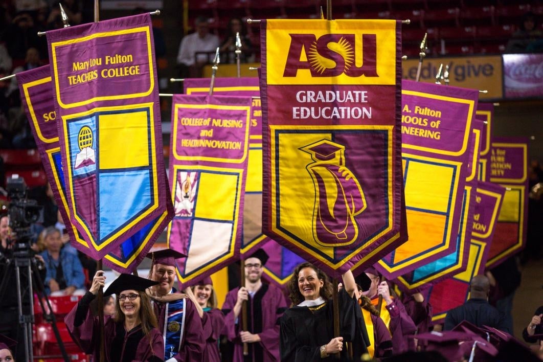 People celebrating a university commencement.