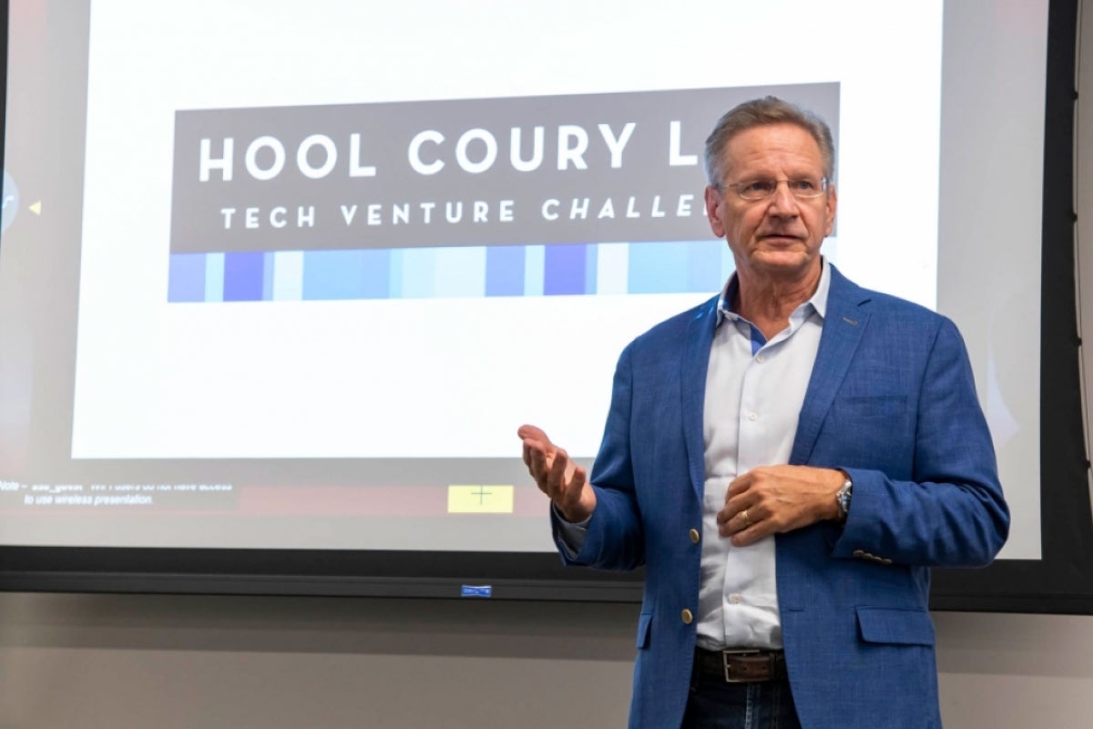 Michael Hool speaks at the ASU Hool Coury Law Tech Venture Showcase.