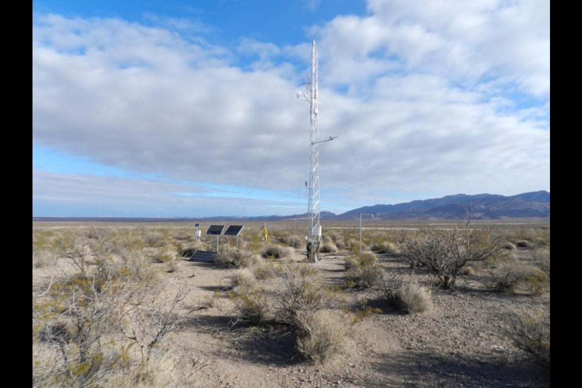 The eddy covariance tower that measures evapotranspiration, Chihuahuan Desert, New Mexico.