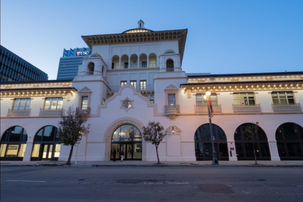 Exterior of the Herald Examiner Building in Los Angeles.