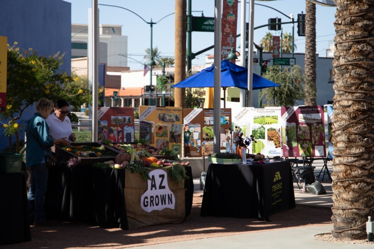 Tables featuring fresh produce