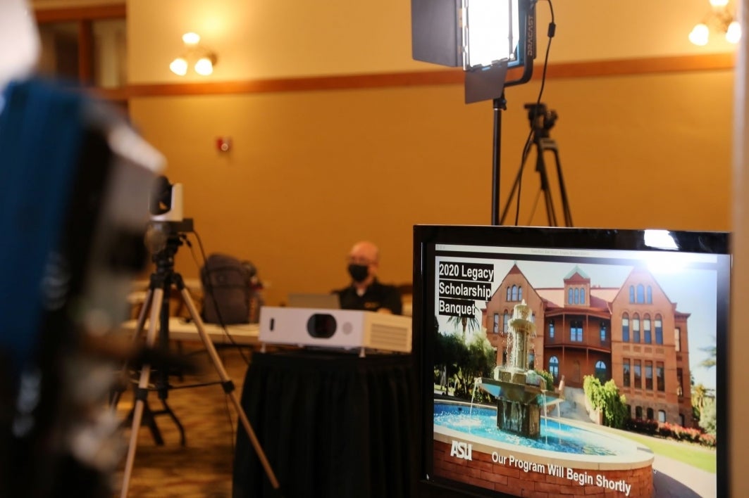 Behind the scenes of a virtual production for the Legacy Scholarship Banquet on August 27, 2020.