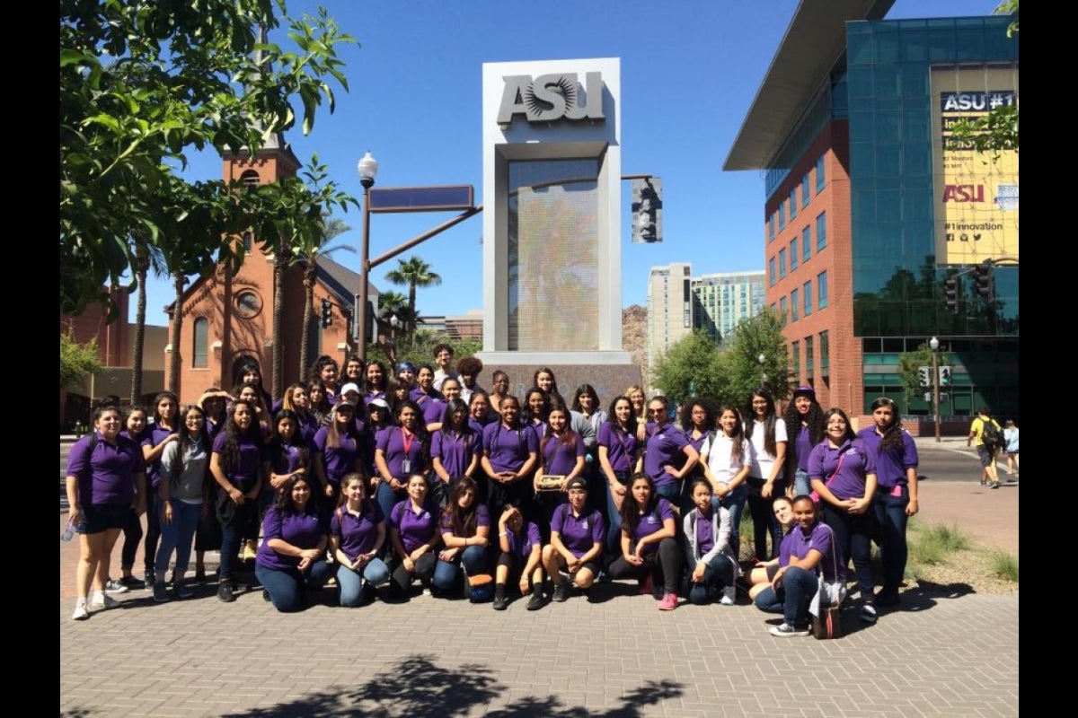 GLAAZ students posed near the Cady Mall ASU sign