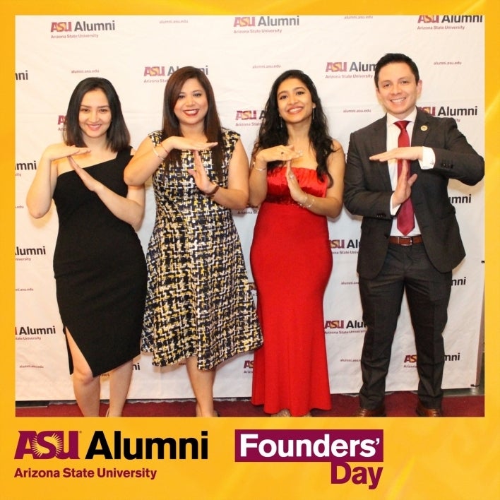 Ballesteros (second from left) celebrating Arizona State University’s Founders’ Day with fellow T-bird colleagues.