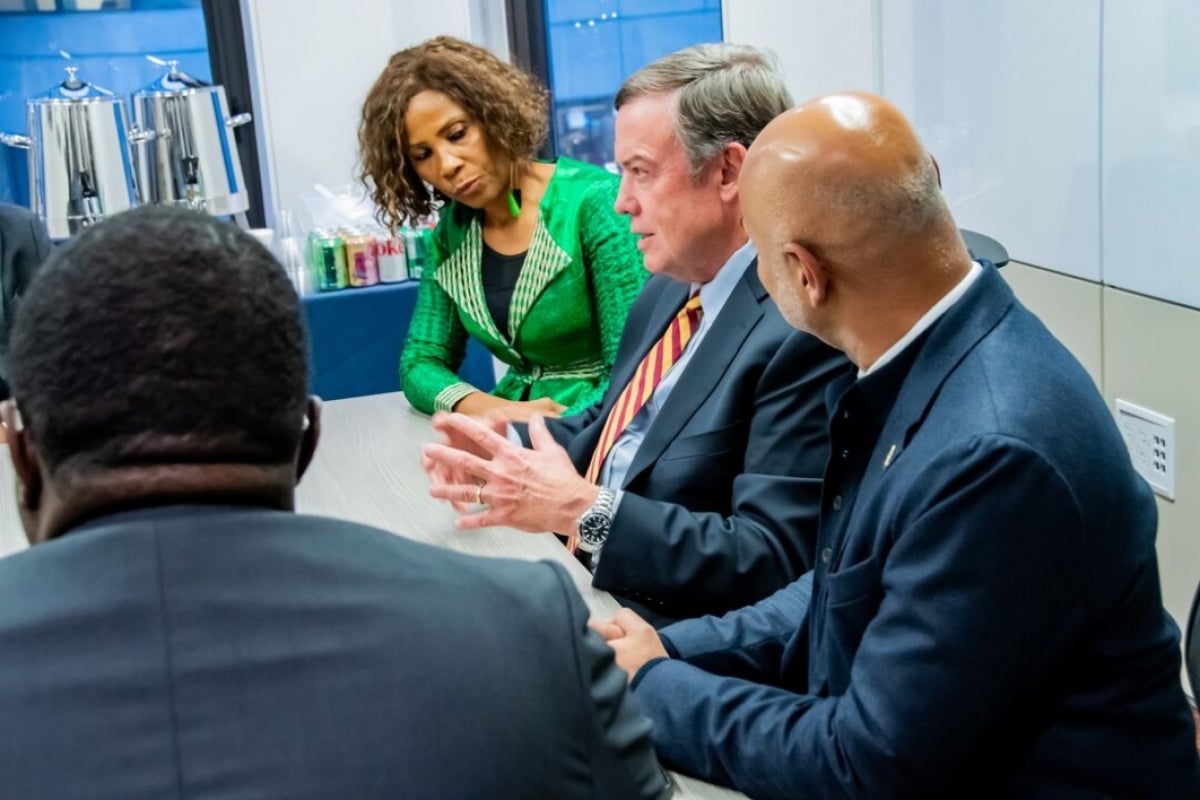 ASU President Michael Crow and Thunderbird Director General and Dean Sanjeev Khagram in a break-out panel discussion.