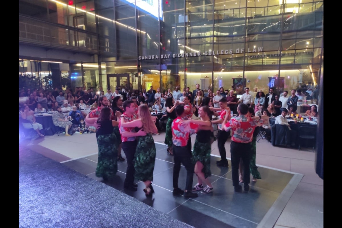 Julie Schuldt dancing the Cuban Rueda during Latin American Regional Night in fall 2021.