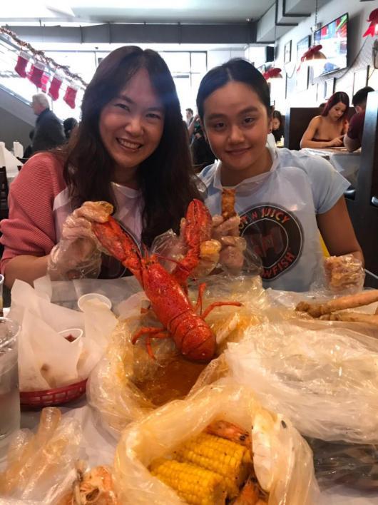 Mother, daughter enjoy dinner