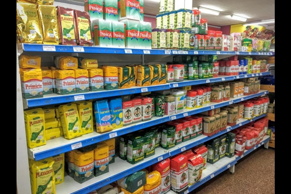 aisle full of yerba mate at a store