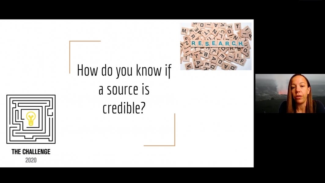 Mountain Pointe High School engineering teacher Mel Wendell teaches participants of The Challenge how to find credible sources for their research.