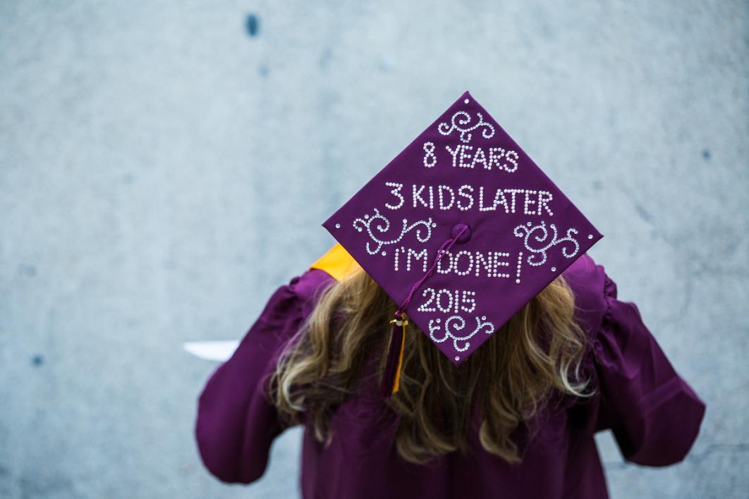 A graduation cap that says, 