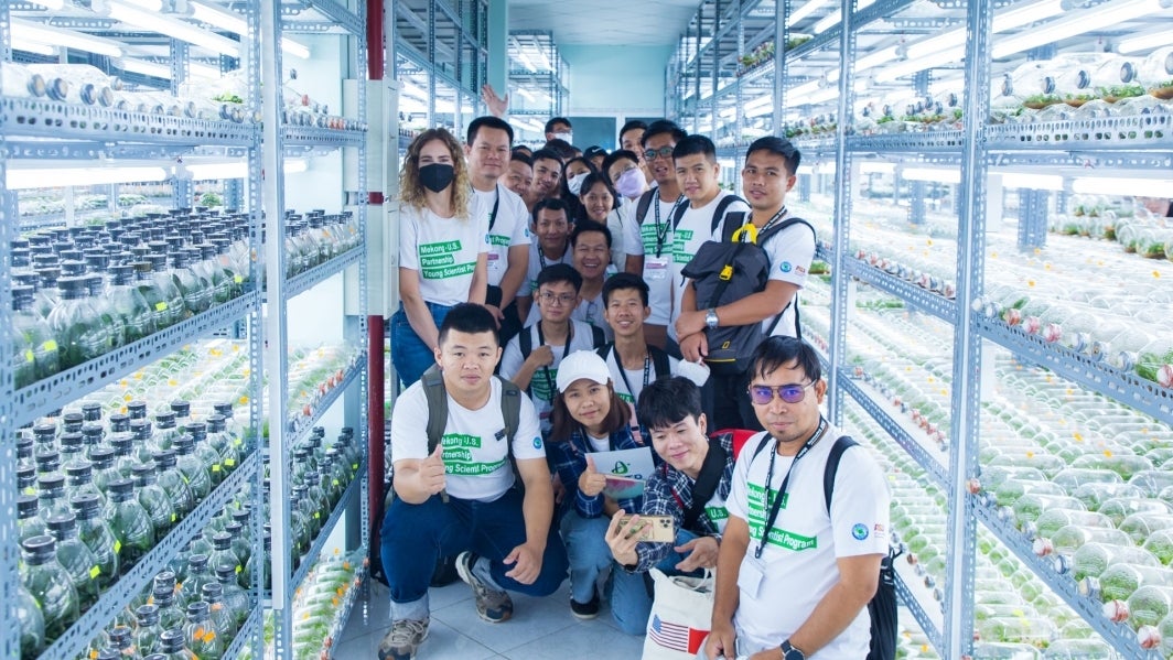 The Mekong-U.S. Partnership Young Scientist Program participants pose at Hi Chi Minh City Hi-Tech Agricultural Park in Vietnam.