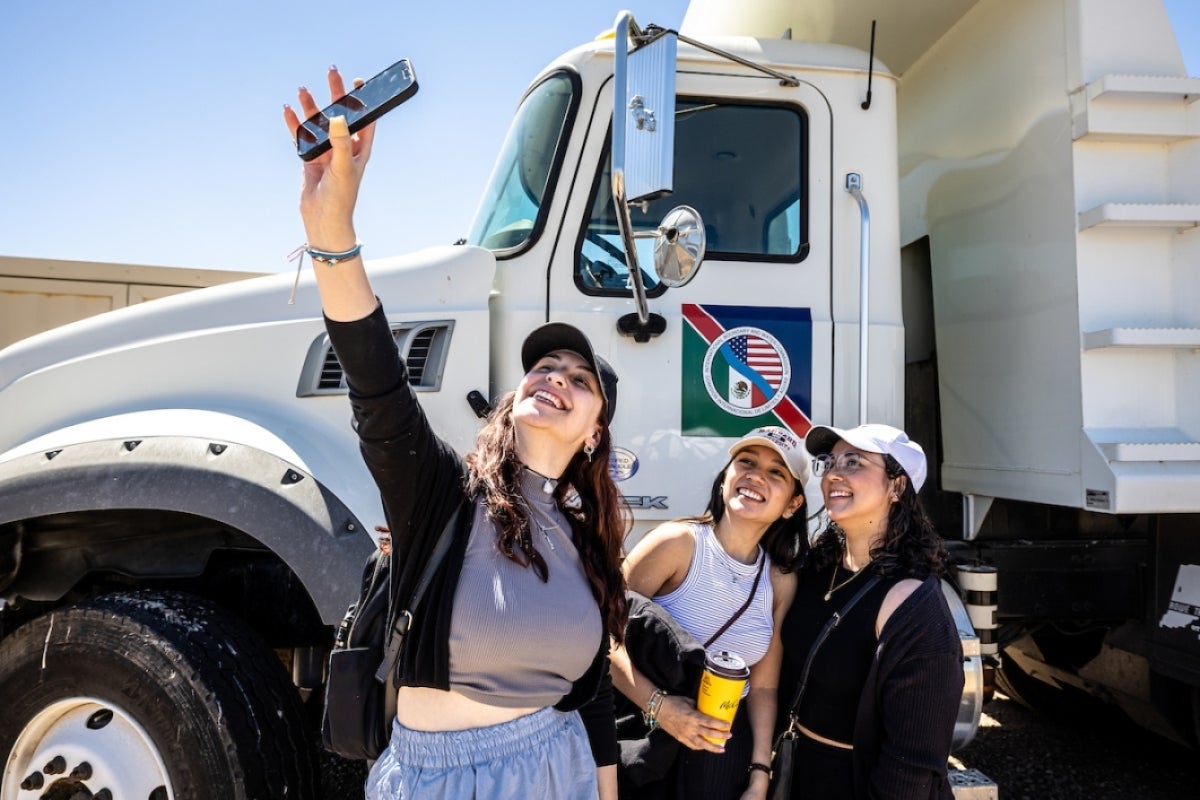 Students taking selfie