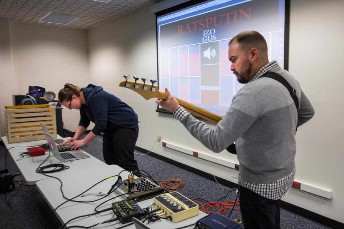 Musicians getting ready to jam.