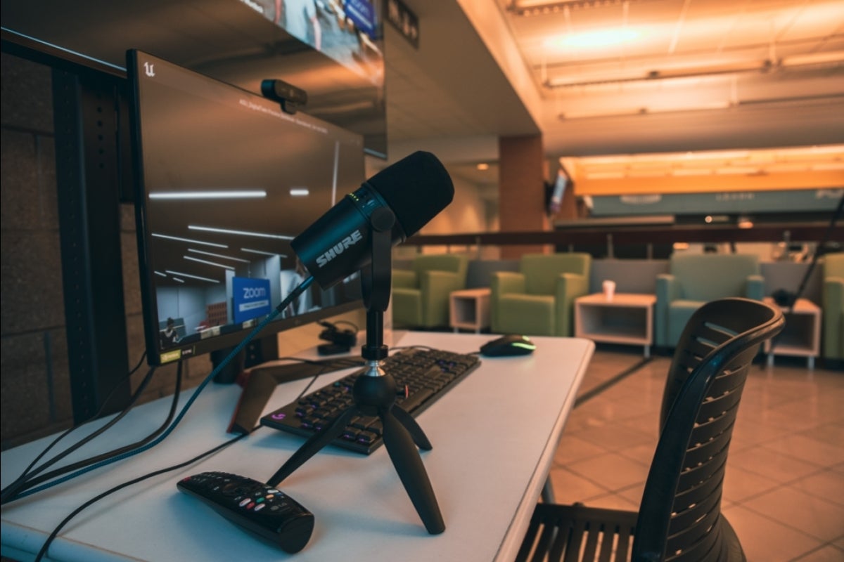 Mic and computer set up in studio