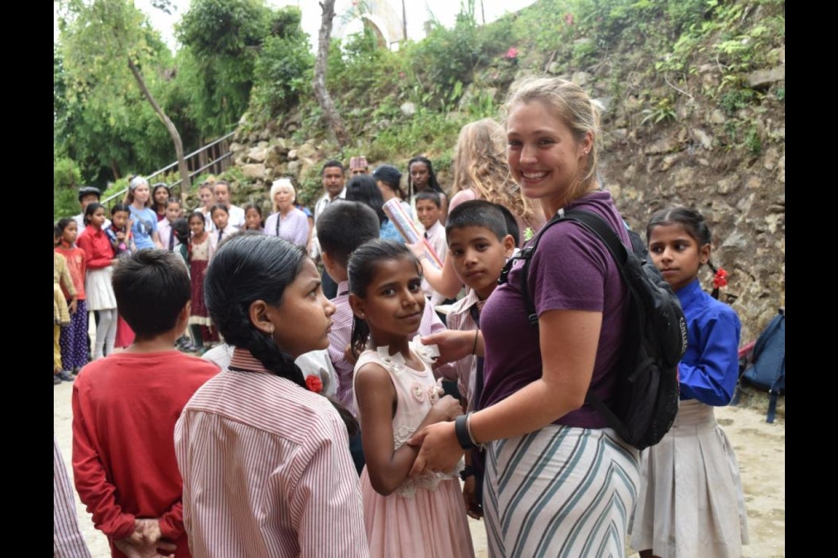 ASU student working with local school children in Nepal