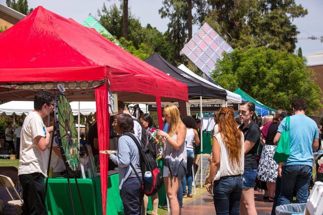 vendor tents on a college mall