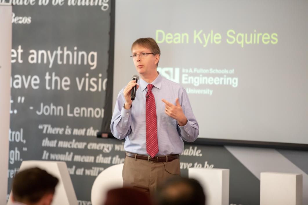 Kyle Squires speaks at the ASU Innovation Open finals.