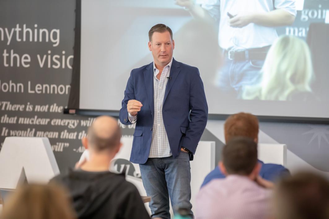 Todd Davis speaks at the ASU Innovation Open semifinals.