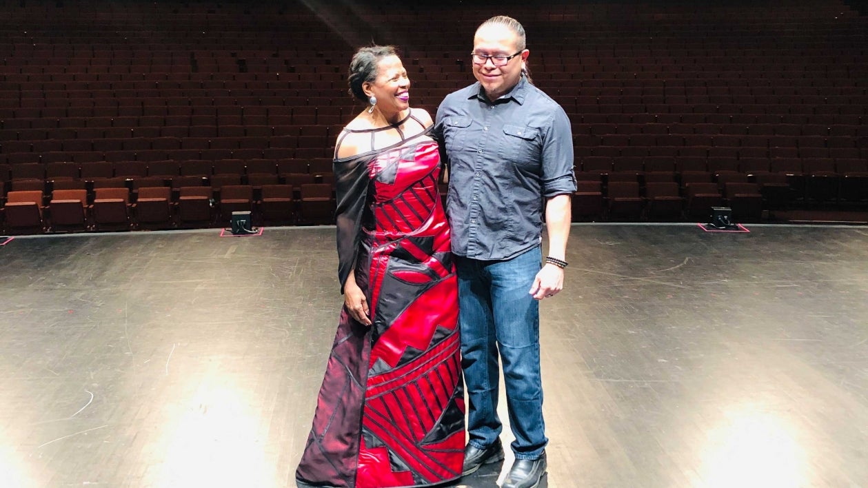 Colleen Jennings-Roggensack and designer Loren Aragon on the ASU Gammage stage