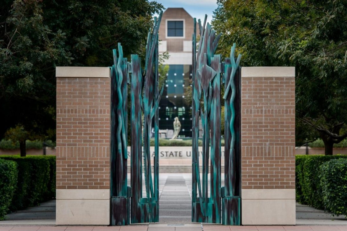 decorative gates on a college campus