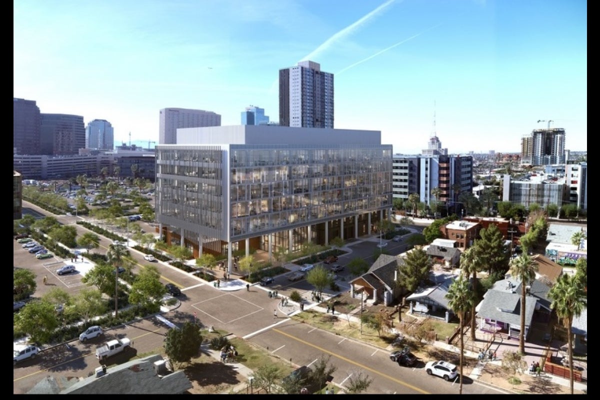 artist's rendering of ASU's new Wexford Phoenix Biomedical Campus Building 1