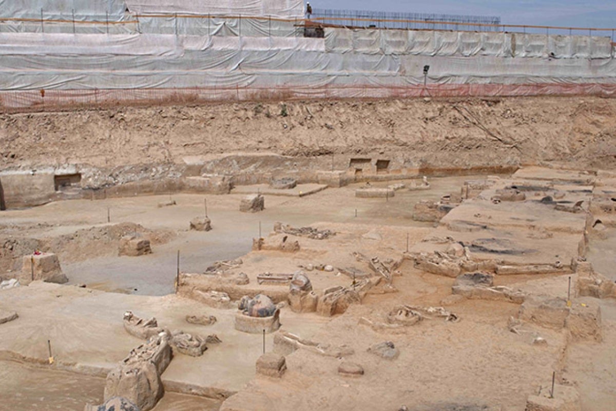 General view of a dig at an ancient cemetery in Greece.