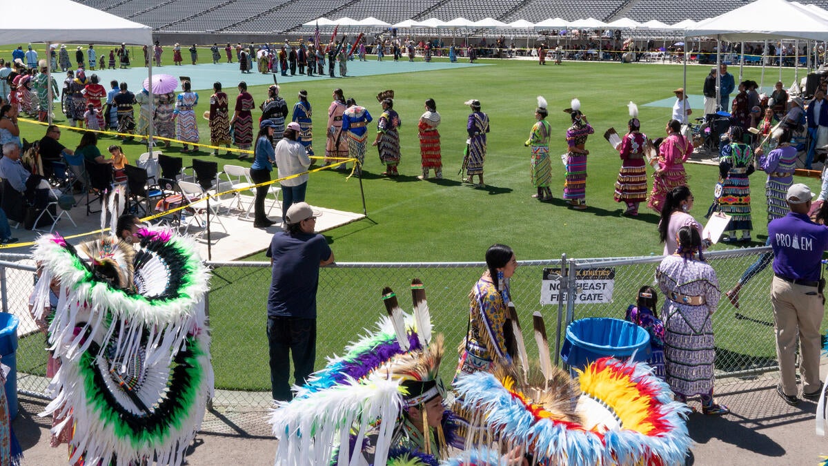 Participants line up at the ASU Pow Wow