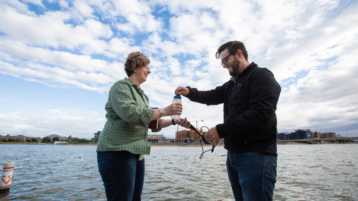 Hilairy measures Tempe Town Lake