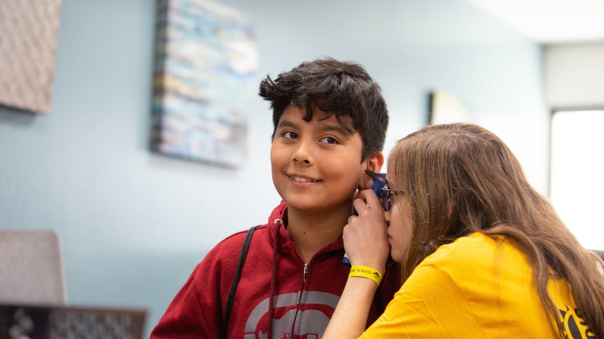 boy gets his ears/hearing checked