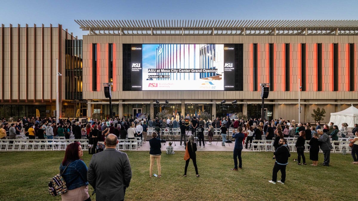 100-foot outdoor movie screen on building in Mesa