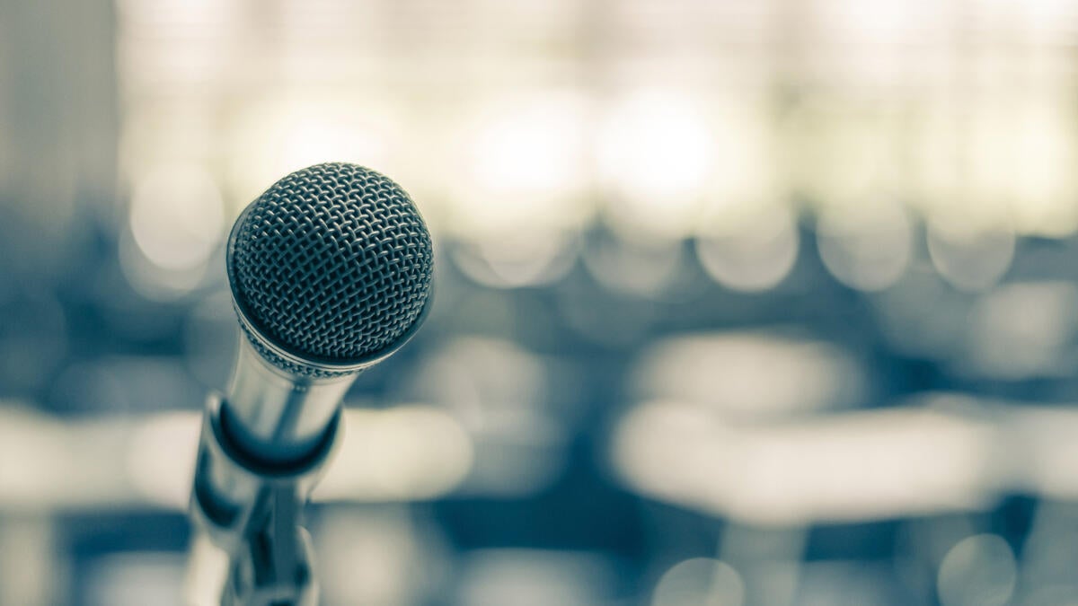 Close-up view of a microphone.