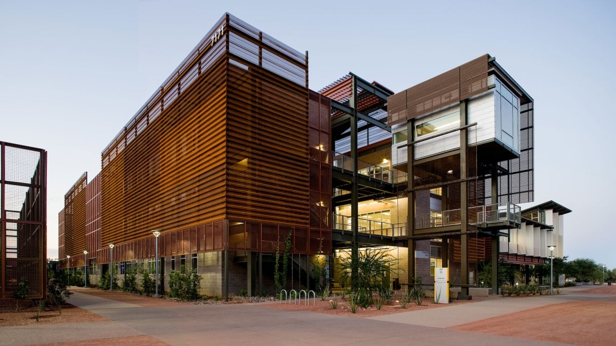 The exterior of a modern metal building