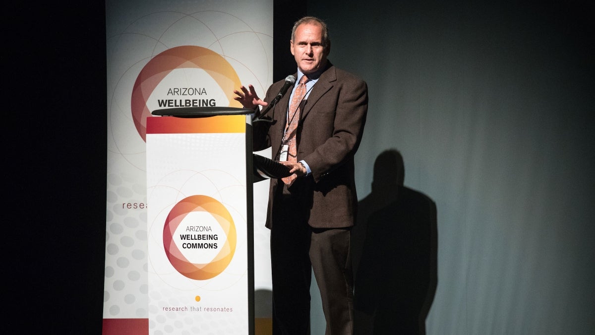 Joshua LaBaer speaks onstage at the launch of the AZ Wellness Commons