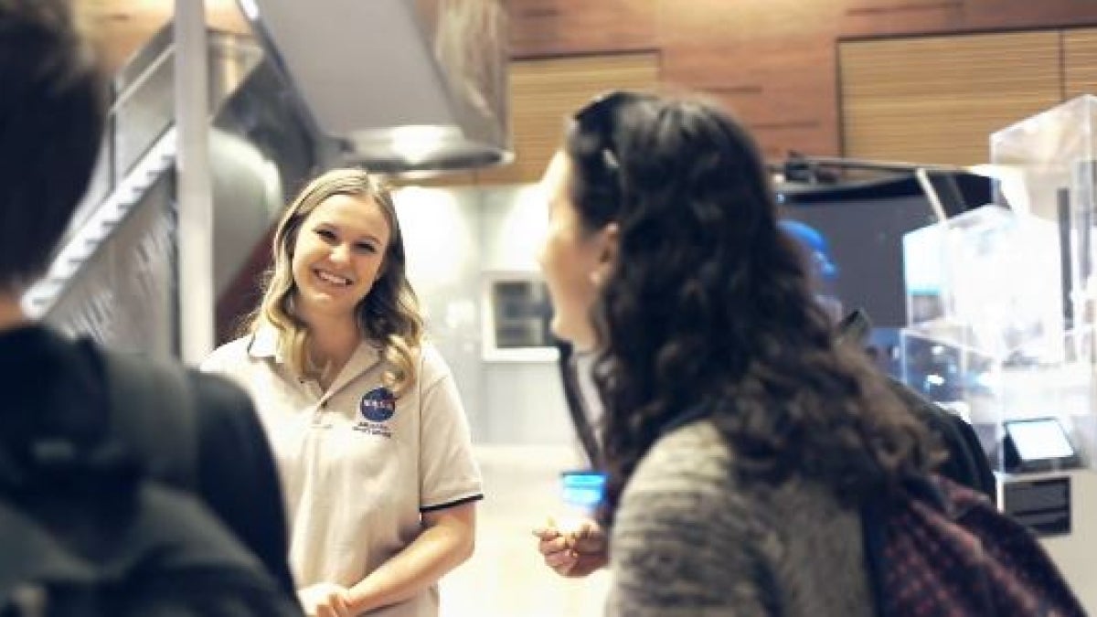 Kaylee Klapmeyer, ASU NASA Space Grant Alumna at the poster session at the School of Earth and Space Exploration. 