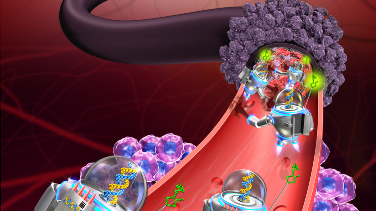 cartoon nanorobots destroying tumors