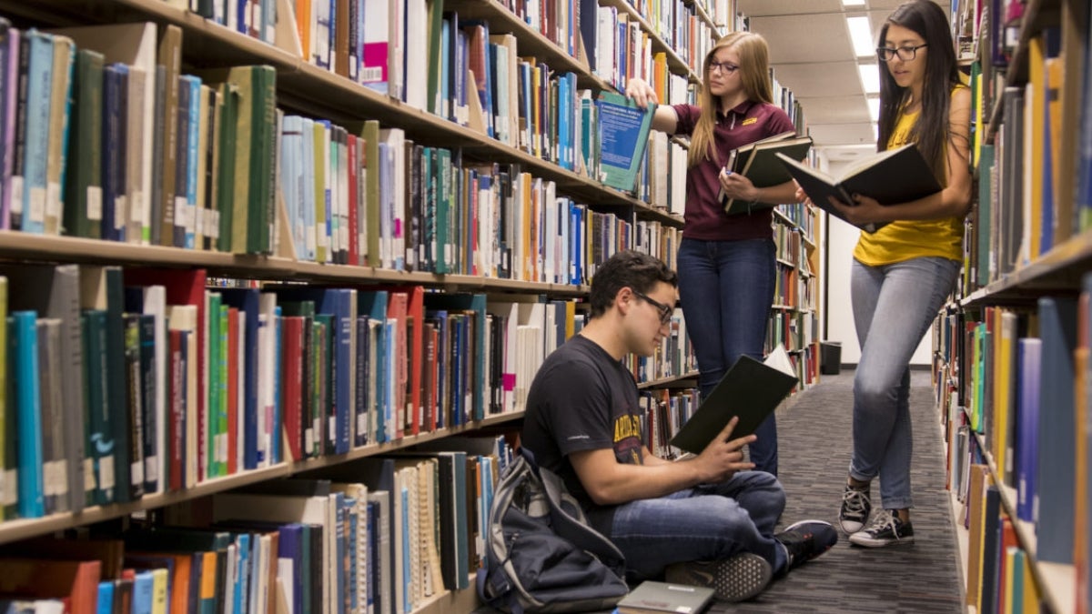 Students reading in a library