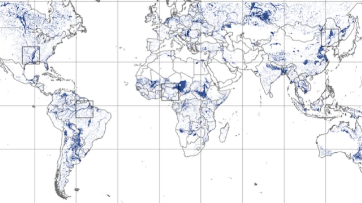 World map depicting floodplain boundaries