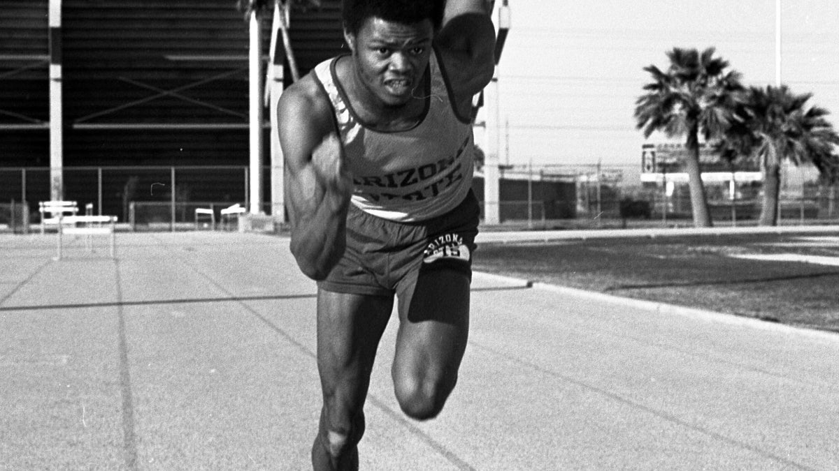 vintage photo of man sprinting