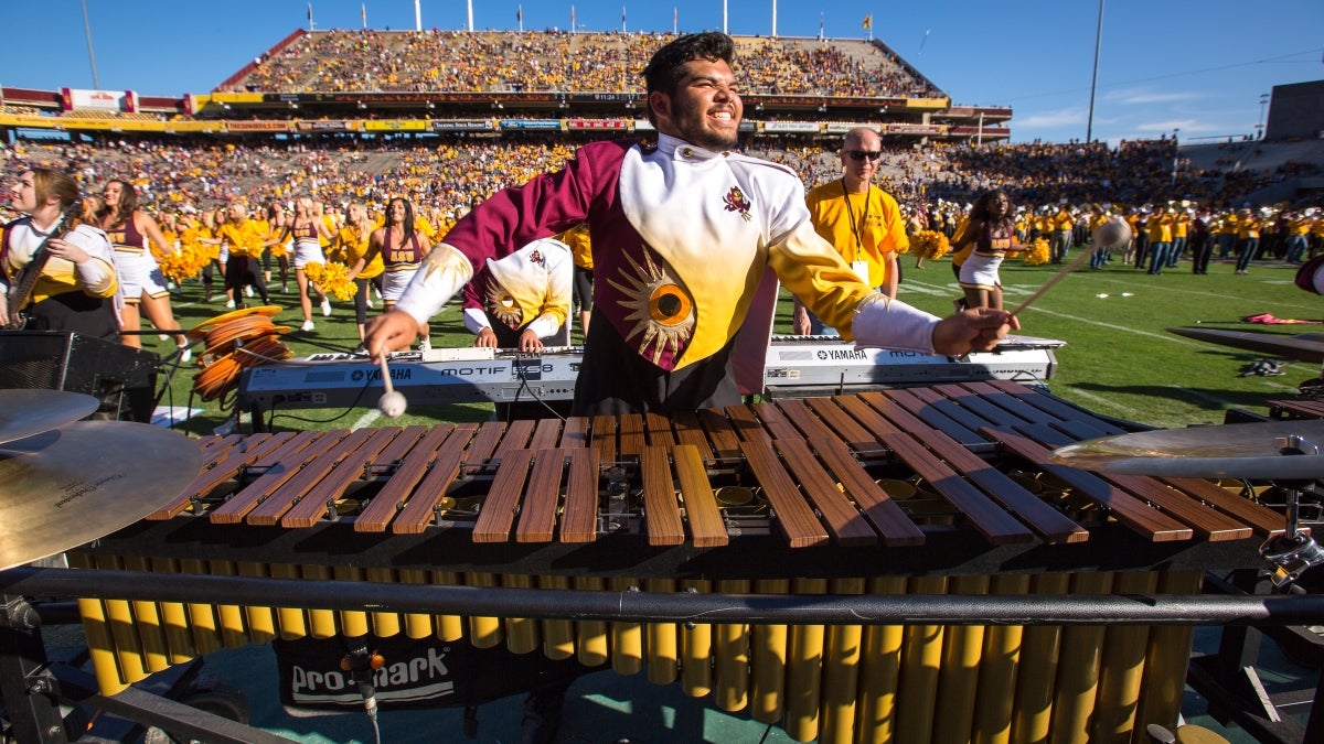 A man plays a vibraphone.