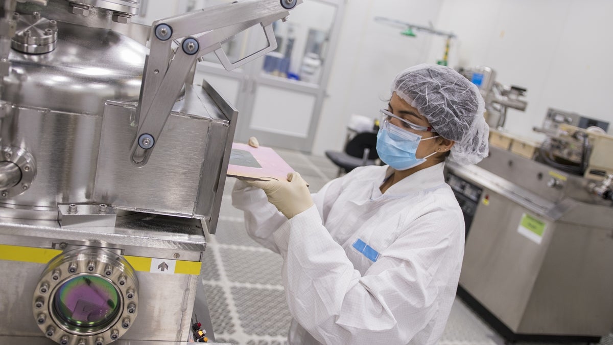 scientist in a solar cell production lab at Arizona State University