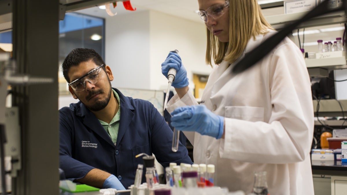 Engineers work in a lab.