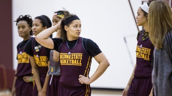 Basketball players during practice.