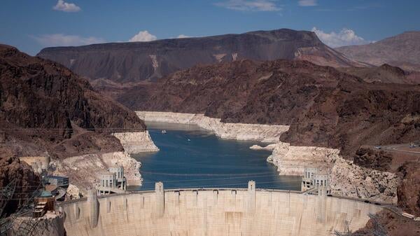 Aerial view of Lake Mead and Hoover Dam