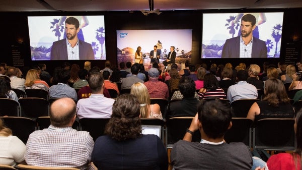 Michael Phelps is part of an onstage panel talking to ASU students