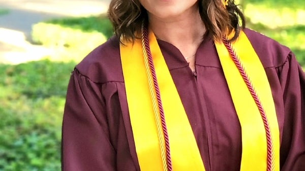 Jennifer Nakagawa in her ASU cap and gown