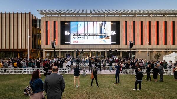 100-foot outdoor movie screen on building in Mesa