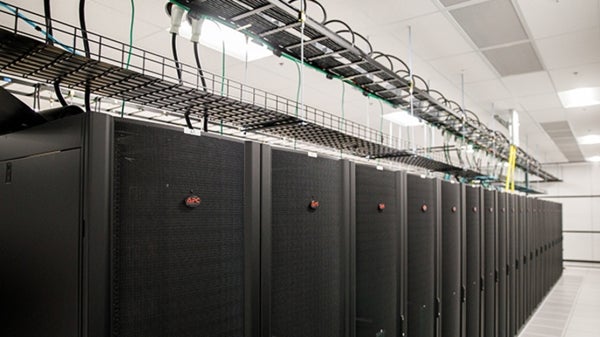 A row of racks containing ASU's new supercomputer, Sol