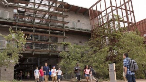 students walking on campus