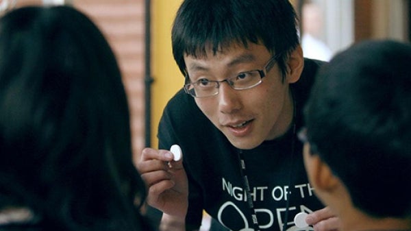 scientist leads a chemistry demonstration